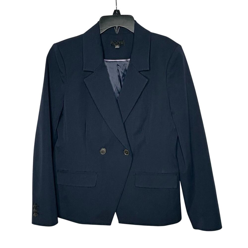 J. Crew Navy Blue Devon Double Breasted Cotton Office Work Blazer Jacket Size 10